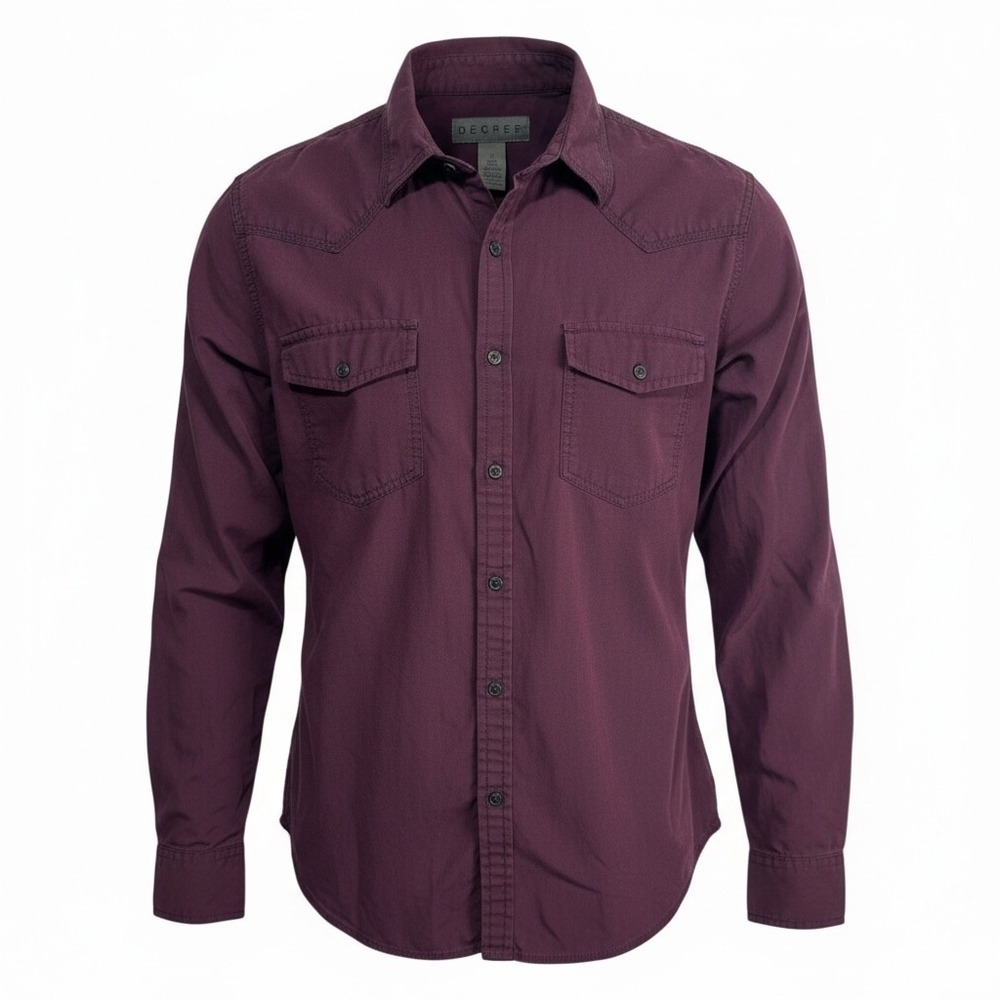 Decree Mens Burgundy Long Sleeve Button Up Shirt Size S‎ Western Style Pockets